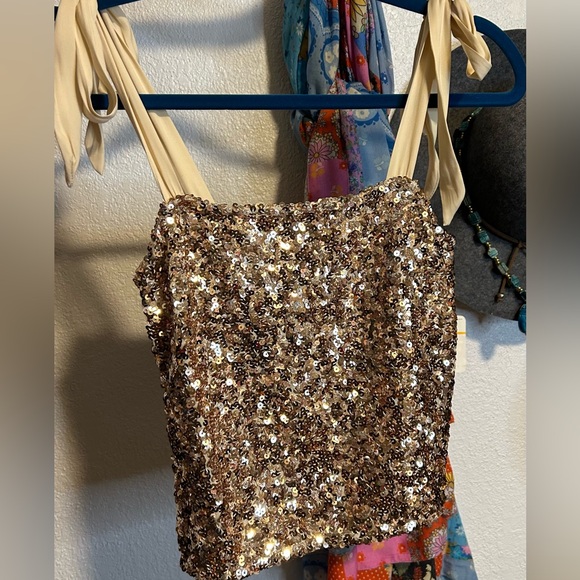 NWT Free People Hey Girl Sequin Cami Champagne size Small - Picture 13 of 16